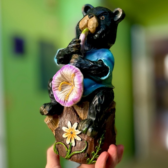 Bear Playing Floral Instrument Whimsical Cottagecore Cabin Cute Decor Accent - Picture 3 of 9